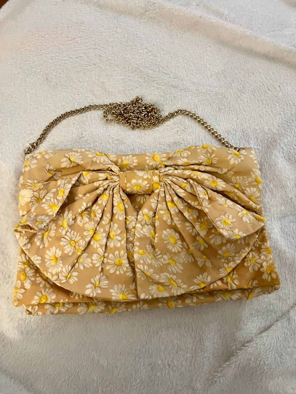 RED Valentino Yellow Floral Bow Clutch with Gold Chain